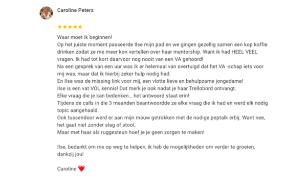 review van Caroline Peters van Carpe-dm voor VA coach Ilse